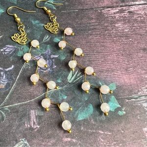 Rose Quartz stone drop branching boho witchy earrings